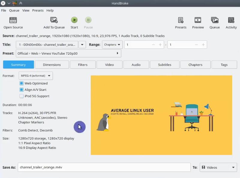Handbrake app on Linux