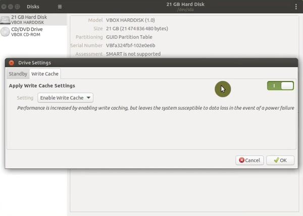 Ubuntu MATE enabling hard drive cache