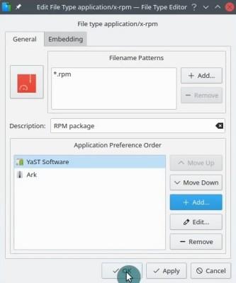 OpenSUSE setting RPM files to open with Yast by
default