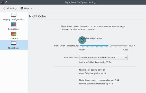 OpenSUSE enabling night
color