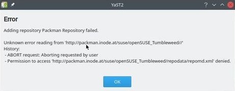 OpenSUSE error when adding Packman community repository