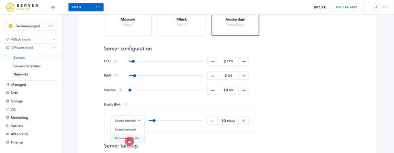 Serverspace creating servers for kubernetes