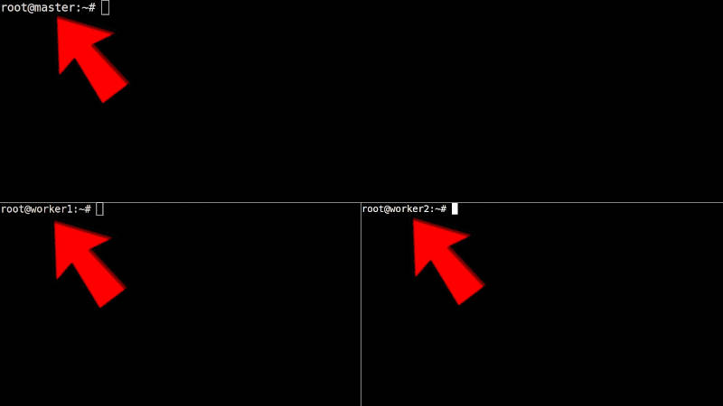 Hostnames master, worker1, worker2 in terminal