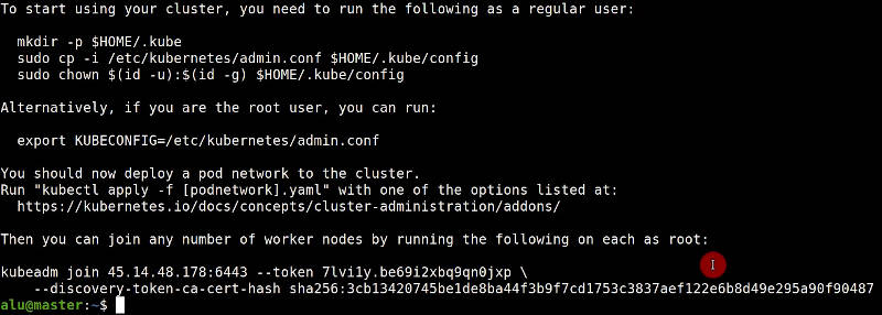 kubeadm command output