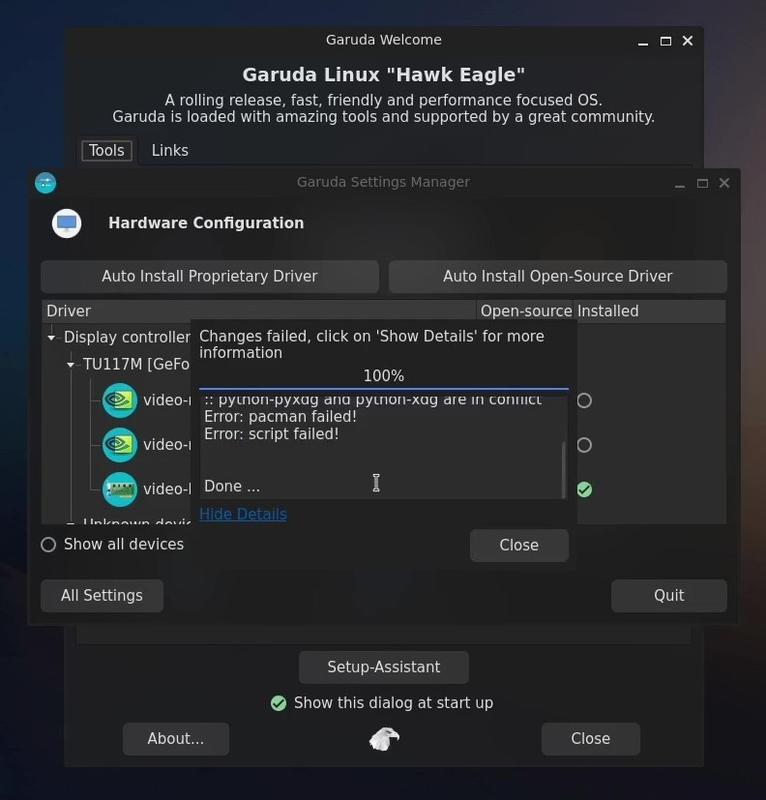 Garuda Wayfire drivers failed
installation