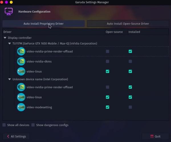 Installing proprietary drivers on Garuda Linux