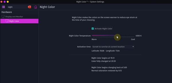 Enabling night color on Garuda Linux