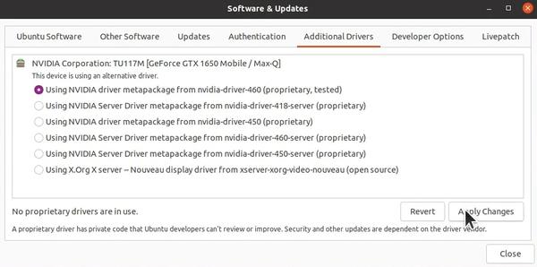 Installing proprietary drivers in Ubuntu 21.04