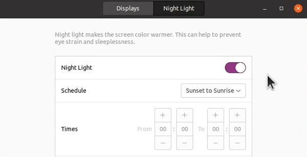 Enabling night light on Ubuntu 21.04