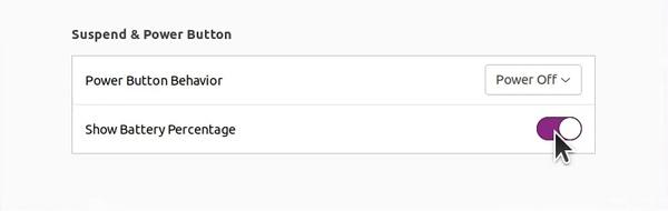 Enabling show battery percentage on Ubuntu 21.04