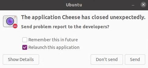 Ubuntu 21.04 Cheese crash