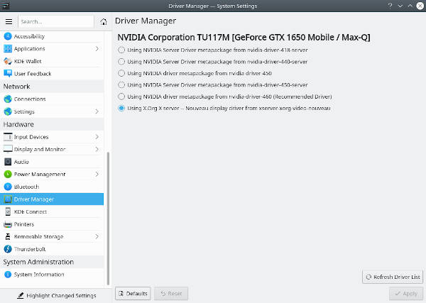 Kubuntu driver manager in KDE Neon