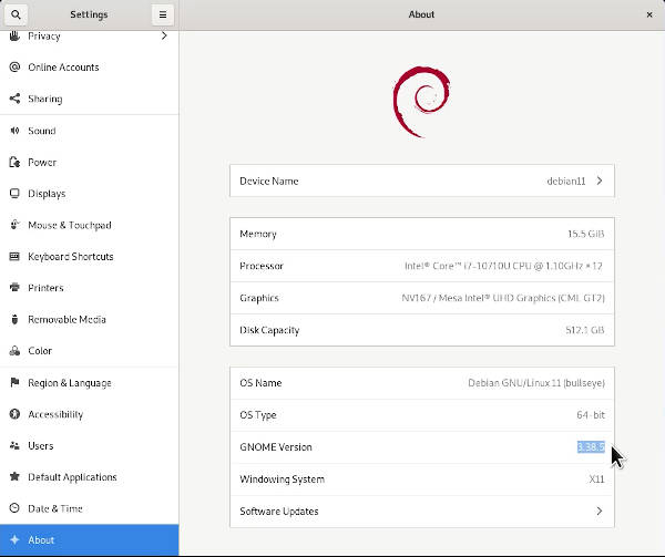 Debian 11 GNOME 3.38