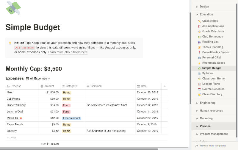 Notion Budget Template