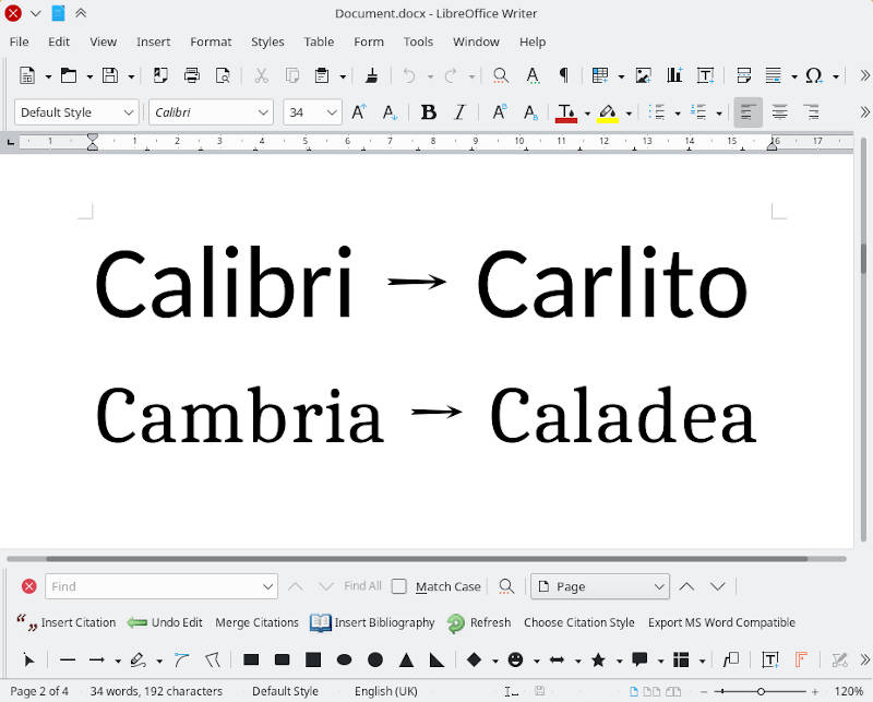 Calibri and Cambria fonts