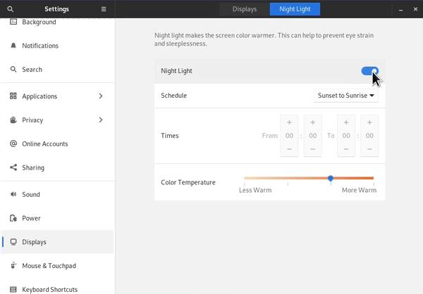 Enabling night light on Debian 11