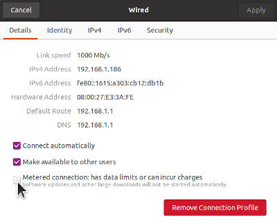 Option to enable Metered connection in Ubuntu