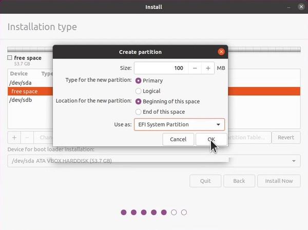 Ubuntu installer creating EFI partition