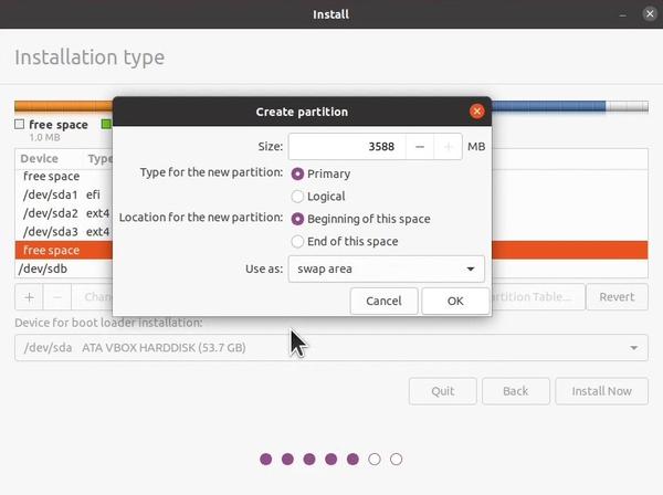Ubuntu installer creating swap partition