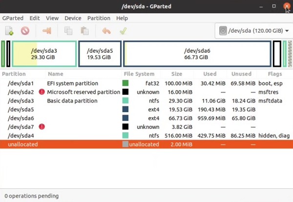 Linux alongside Windows partitions in GParted