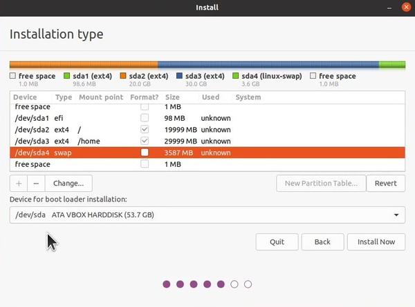 Ubuntu installer finished partition table