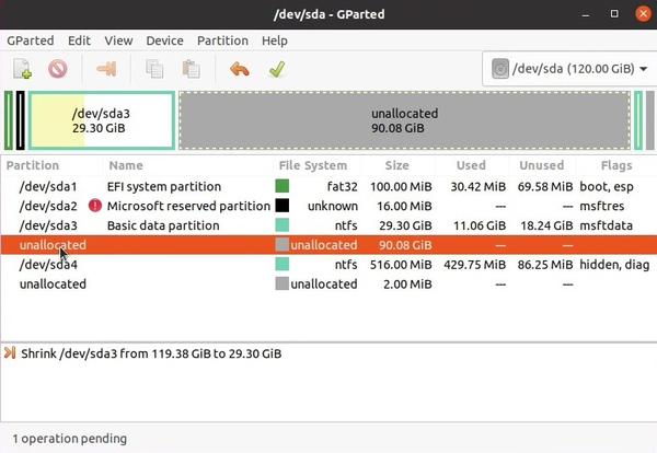 Windows-only partition table with NFTS basic data partition shrinked