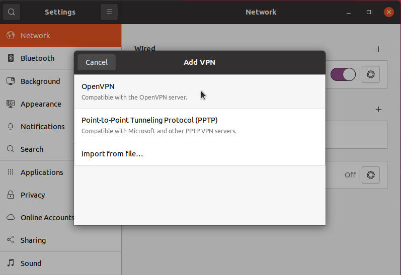 OpenVPN option in Network Manager