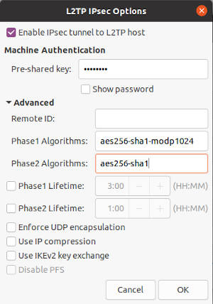 IPSec settings