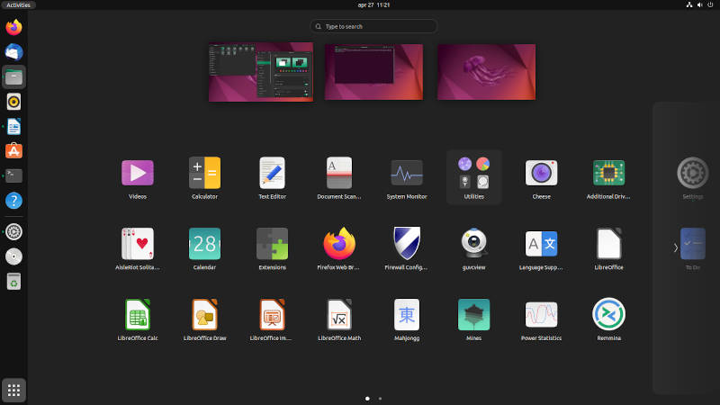 Ubuntu 22.04 app launcher