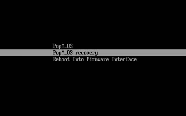 Pop!_OS recovery mode in GRUB