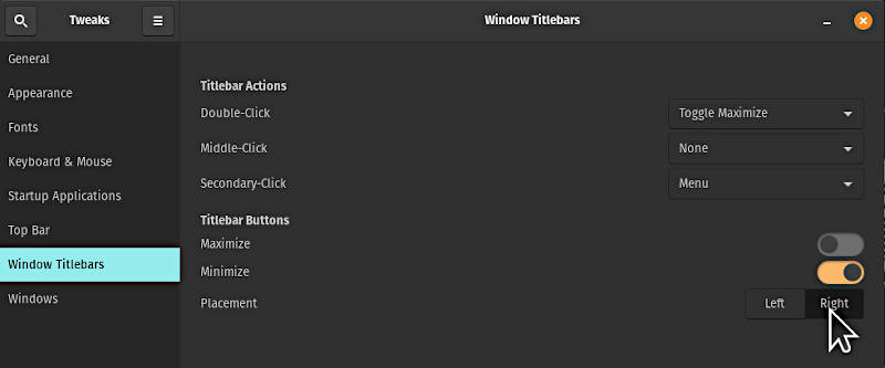 GNOME Tweaks move windows buttons