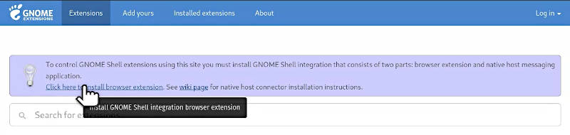 Message to install GNOME extensions add-on