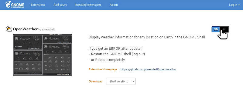 Installing Open weather extension