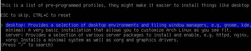 archinstall select desktop