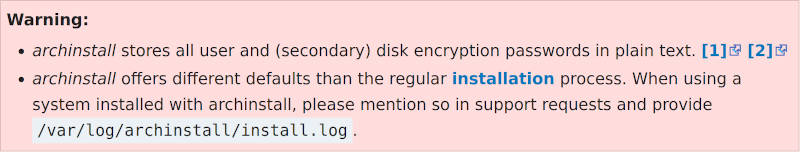 archinstall warning