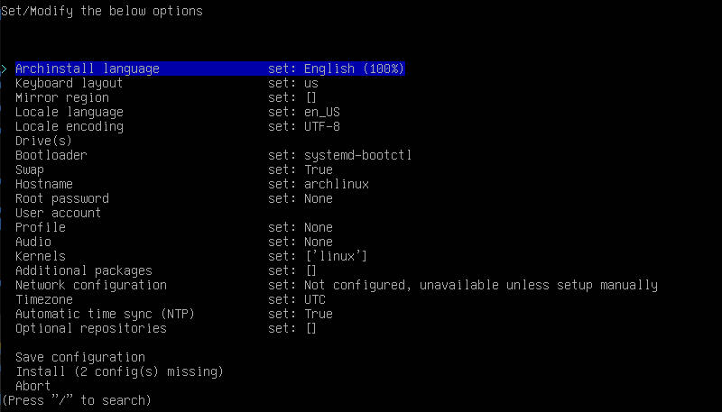 archinstall options