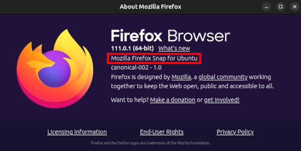 Firefox is a snap package in Ubuntu 23.04
