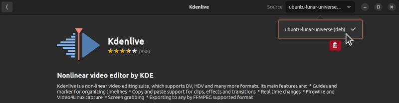 Kdenlive is a deb package in Ubuntu 23.04